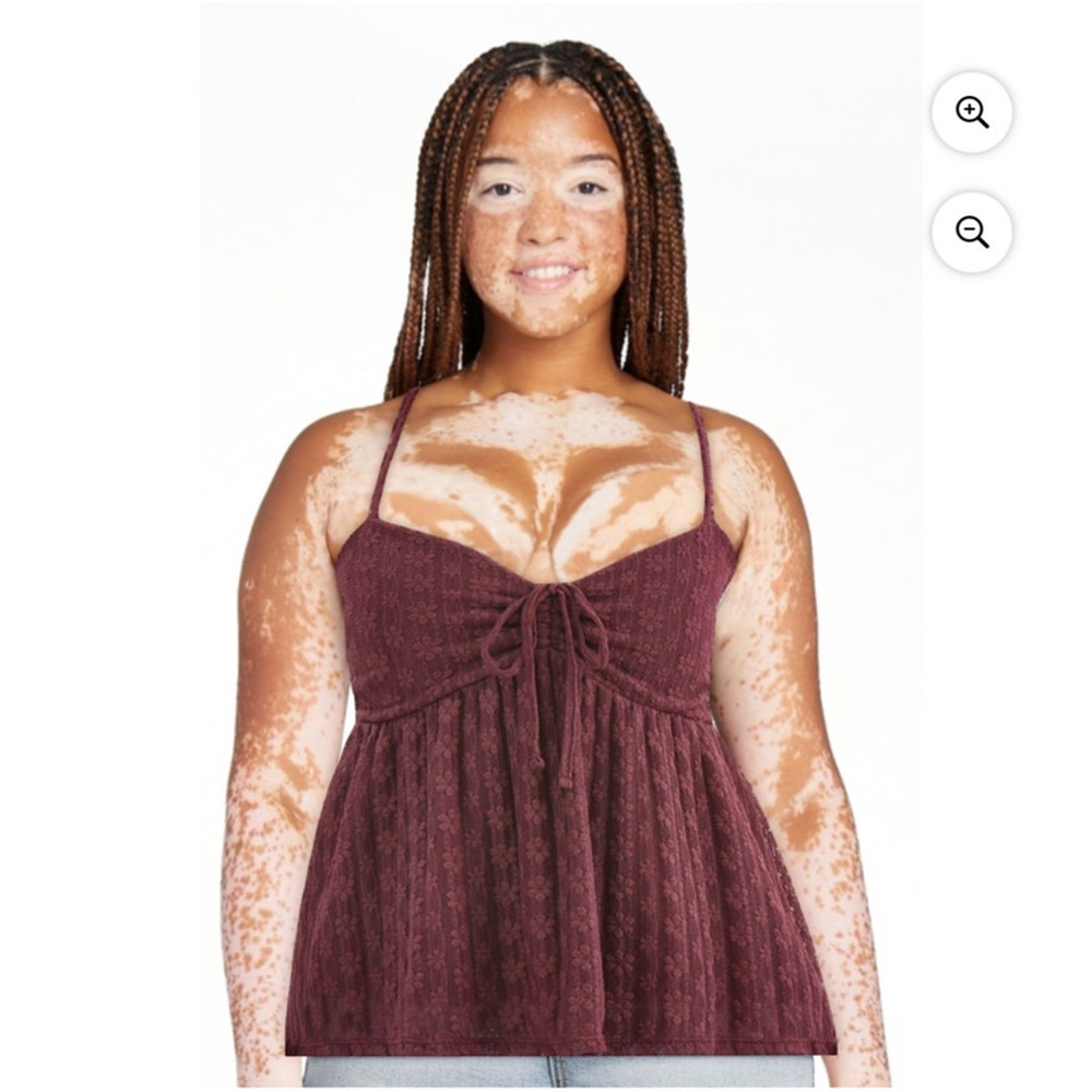 No Boundaries Y2K Babydoll Lace Top, Women's Medium Plum Wine New with Tags